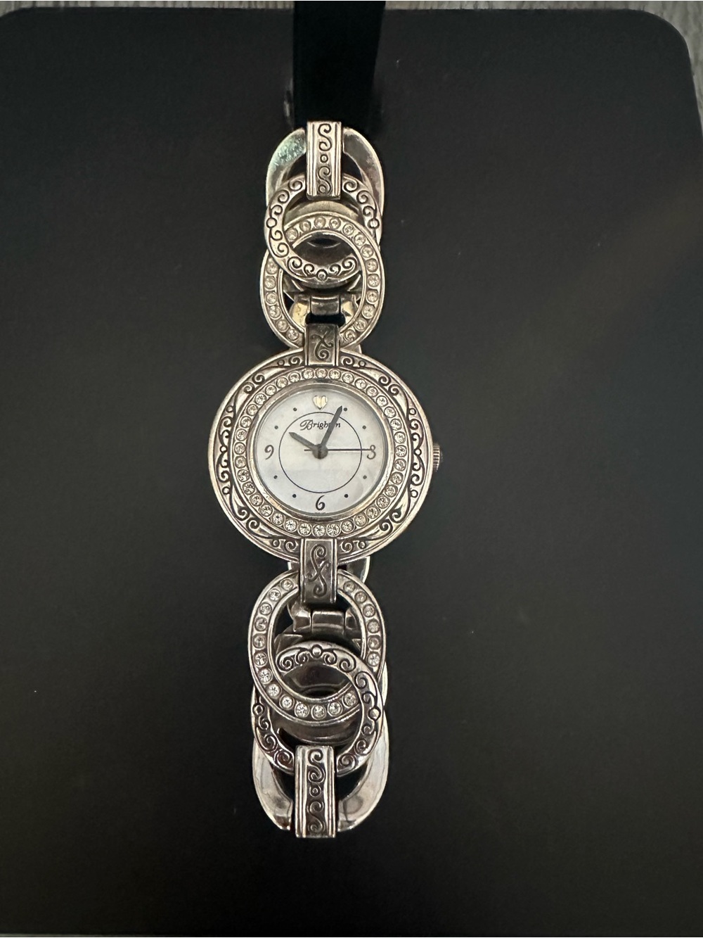 Brighton Stardust Silver-Tone Linked Circle Bracelet Watch with White Dial